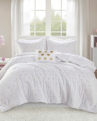 Rosalie White/Gold Metallic Printed Plush Comforter Set with Throw Pillow Twin by   