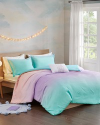 Glimmer Aqua Metallic Glitter Printed Reversible Duvet Cover Set Queen by   