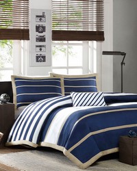 Ashton Khaki/Navy Duvet Cover Set Queen by   