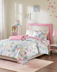 Cynthia Pink Printed Butterfly Comforter Set Full by   