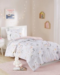 Celia Blush/Gold Starry Sky Metallic Comforter Set with Throw Pillow Twin by   