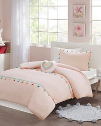 Tessa Blush Tassel Comforter Set with Heart Shaped Throw Pillow Twin by   