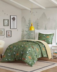 Heath Green Forest Animals Plush Reversible Comforter Set Twin by   