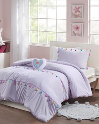 Tessa Lavender Tassel Comforter Set with Heart Shaped Throw Pillow Twin by   