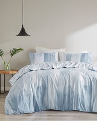 Brush Stroke Blue 3 Piece Oversized Reversible Seersucker Duvet Cover Mini Set Queen by   