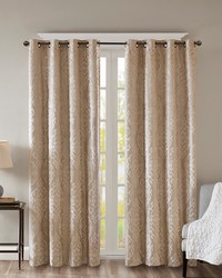 Mirage Champagne Knitted Jacquard Damask Total Blackout Grommet Top Curtain Panel by   