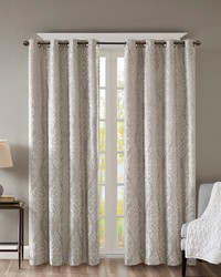 Mirage Silver Knitted Jacquard Damask Total Blackout Grommet Top Curtain Panel by   