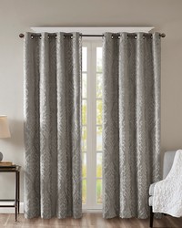 Mirage Charcoal Knitted Jacquard Damask Total Blackout Grommet Top Curtain Panel by   