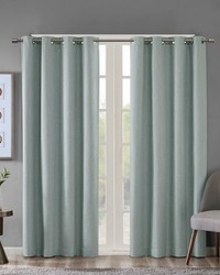 Maya Dusty Seafoam Printed Heathered Blackout Grommet Top Curtain Panel by   