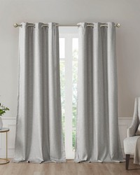 Como Grey Tonal Printed Faux Silk Room Darkening Curtain Panel Pair by   