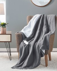 Fleece to Sherpa Dark Grey Heated Throw Fleece to Sherpa Dark Grey Heated Throw by