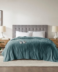 Plush Heated Blanket Teal Full by   