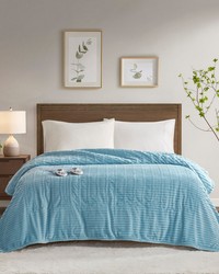 Corded Plush Blue Heated Blanket by   