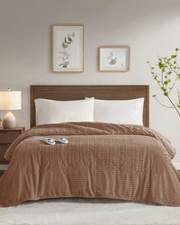 Corded Plush Brown Heated Blanket by   