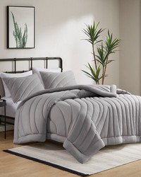 Juniper Gray Poly Jersey Puffy Comforter Set Twin by   
