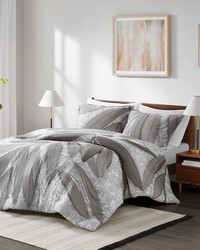 Adrian Gray Botanical Cotton Duvet Cover Set King by   