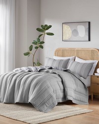 Dune Gray Poly Gauze Quilt Set Queen by   