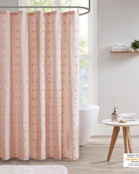 Brooklyn Pink Brooklyn Cotton Jacquard Pom Pom Shower Curtain by   
