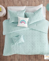 Callie Cotton Jacquard Pom Pom Comforter Set Aqua Full Queen by   
