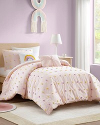 Callie Pink Multi Cotton Jacquard Pom Pom Comforter Set Twin by   