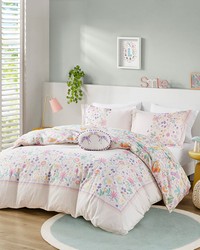 Lulu Purple Floral Reversible Cotton Duvet Cover Set with Throw Pillow Queen by   