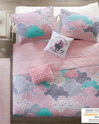 Cloud Pink Reversible Cotton Quilt Set with Throw Pillows Twin by   