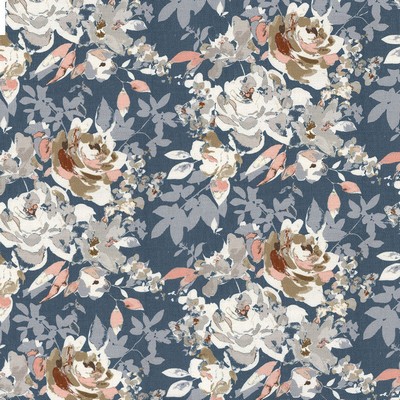 Madeline 306 Copen MADEL306 Blue Polyester Polyester Fire Rated Fabric High Wear Commercial Upholstery CA 117  NFPA 260  Abstract Floral  Big Flower  Fabric