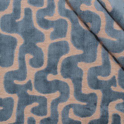 Hamilton Fabric Backlash Nile Blue Contemporary Velvet  Patterned Velvet   Fabric
