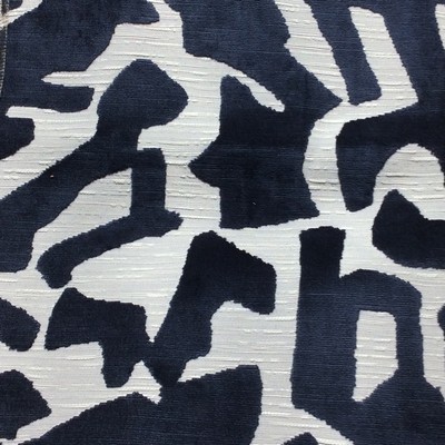 Hamilton Fabric Donella Navy Blue Polyester  Blend Geometric  Patterned Velvet   Fabric