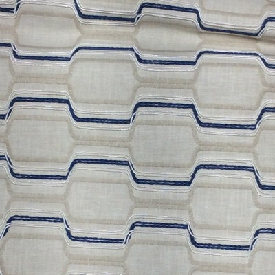 Hamilton Fabric Graffon Indigo Blue Polyester  Blend Geometric  Crewel and Embroidered   Fabric