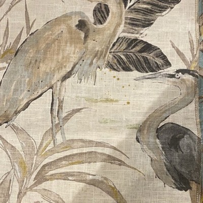 Hamilton Fabric Heron Natural in NoImage Beige Birds and Feather  Printed Linen   Fabric