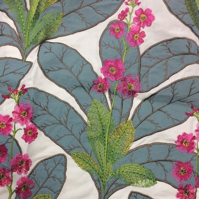 Hamilton Fabric Hilo Fuschia in 2020 new fabric Blue Cotton  Blend Crewel and Embroidered  Tropical  Small Print Floral  Classic Tropical   Fabric