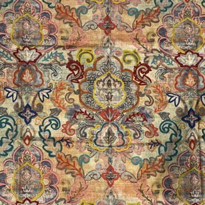 Hamilton Fabric Sussex Multi in NoImage Multi Linen  Blend Floral Medallion  Embroidered Linen  Ethnic and Global   Fabric