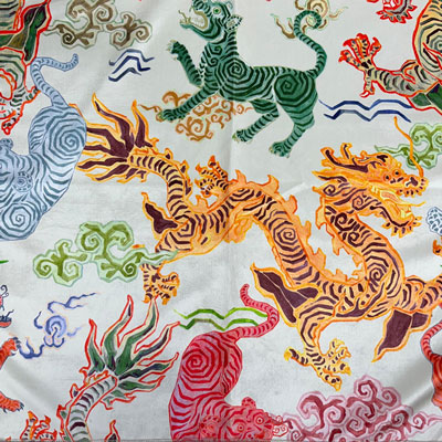 Hamilton Fabric Tibetan Tiger Natural Beige Polyester Jungle Safari  Oriental  Contemporary Velvet  Animal Print Velvet  Printed Velvet   Fabric