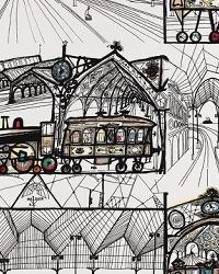 TRAINS MULTI ON WHITE by  Schumacher Wallpaper 