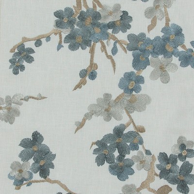 Mitchell Fabrics Leclaire Hydrangea in 1808 Blue Drapery Cotton27%  Blend Fire Rated Fabric CA 117  Leaves and Trees   Fabric