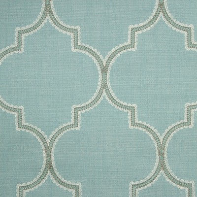 Mitchell Fabrics Loring Aqua in 1808 Blue Drapery Cotton27%  Blend Fire Rated Fabric CA 117  Quatrefoil   Fabric