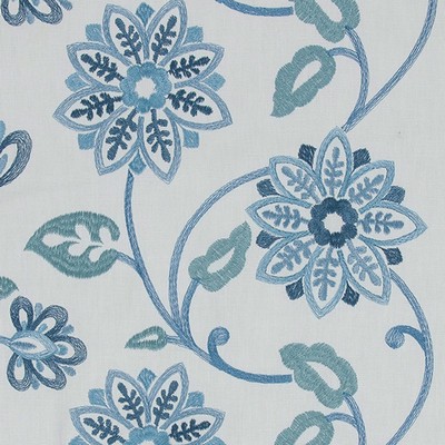 Mitchell Fabrics Luciana Harbor in 1808 Blue Drapery Cotton48%  Blend Fire Rated Fabric Damask Medallion  CA 117  Vine and Flower   Fabric