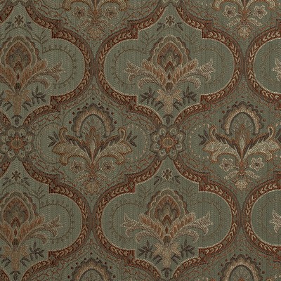 Mitchell Fabrics Giverny Olive in 1815 Green Polyester Fire Rated Fabric Damask Medallion  NFPA 701 Flame Retardant   Fabric