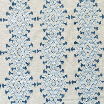 Mitchell Fabrics Gateway Bluebell in 2104 Blue Multipurpose Polyester  Blend Fire Rated Fabric Crewel and Embroidered  Southwestern Diamond  Heavy Duty CA 117  Ethnic and Global  Ikat  Fabric