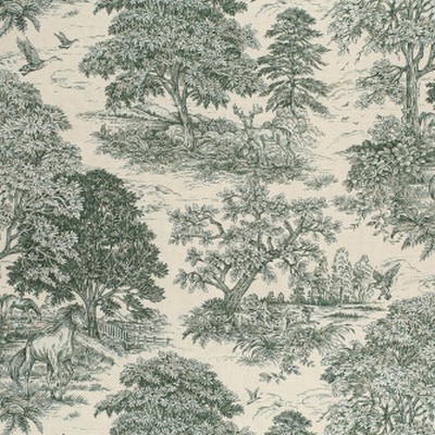 Mitchell Fabrics Yearning Classic Green 2304 FF-2304-02 White Drapery Linen45%  Blend Birds and Feather  Medium Duty CA 117  NFPA 260  French Country Toile  Fabric