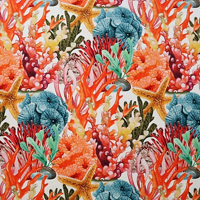 Scalamandre Sealife Velvet Bright Coral AUTHENTICITY A9 0004SEAL Green Upholstery POLYESTER POLYESTER Leaves and Trees  Marine Life  Beach Printed Velvet  Printed Velvet  Fabric