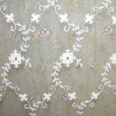 Old World Weavers Florinette Ecru AU 06028075 Beige COTTON|90%  Blend Floral Sheer  Fabric