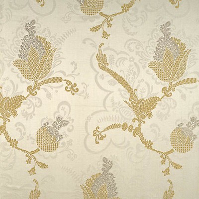 Scalamandre Vivaldi Silver  Gold On Ivory COLONY FABRIC CL 000126715 Beige Upholstery VISCOSE  Blend