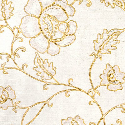 Scalamandre Flowdery Beige On White COLONY SHEERS CL 000326818 Brown Multipurpose SILK  Blend