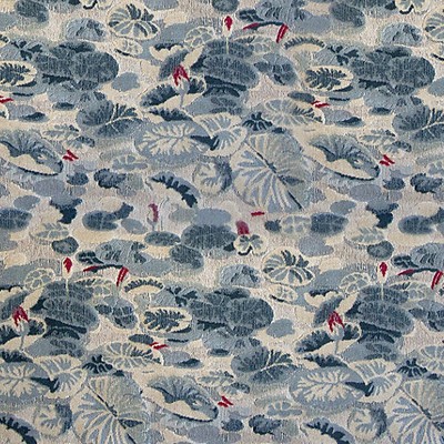 Scalamandre Ninfee Grigio Azzurro COLONY FABRIC 2021 CL 000536443 Blue Upholstery LINEN  Blend Tropical  Leaves and Trees  Retro Floral  Classic Tropical  Fabric