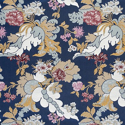 Scalamandre Palazzo Doria Blu COLONY FABRIC 2023 CL 000536459 Multipurpose SPUN  Blend Traditional Floral  Floral Silk  Fabric