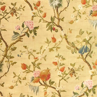 Scalamandre Melograno Beige COLONY FABRIC 2021 CL 000626464 Multi Upholstery COTTON  Blend Large Print Floral  Vine and Flower  Fruit  Fabric
