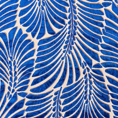 Old World Weavers Plumes Silk Velvet Sapphire WOODLAND ESTATE CN 00021523 Blue Multipurpose SILK  Blend Tropical  Leaves and Trees  Patterned Velvet  Silk Velvet  Fabric