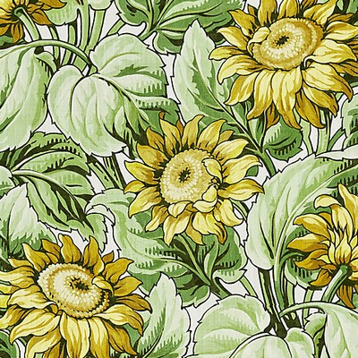 Grey Watkins Sunflower Print Harvest FOLKLORE GW 000116631 Green Upholstery COTTON  Blend Modern Floral Large Print Floral  Fabric